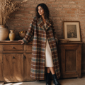 Vintage Plaid Tweed Long Woolen Coats Women Winter New Loose Wool Blend Thicken Jackets Korean Warm Cotton Padded Lined Casacos, éditorial