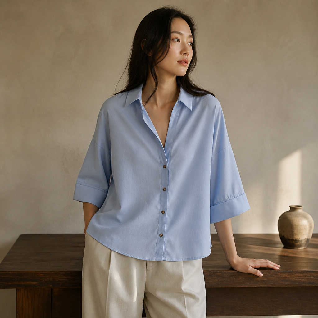KONDALA Minimalist Casual Loose Shirt Women New 2026 Trendy Commute Wide Sleeves Shirt Spring Summer Fashion Holidays Lady Shirt, éditorial