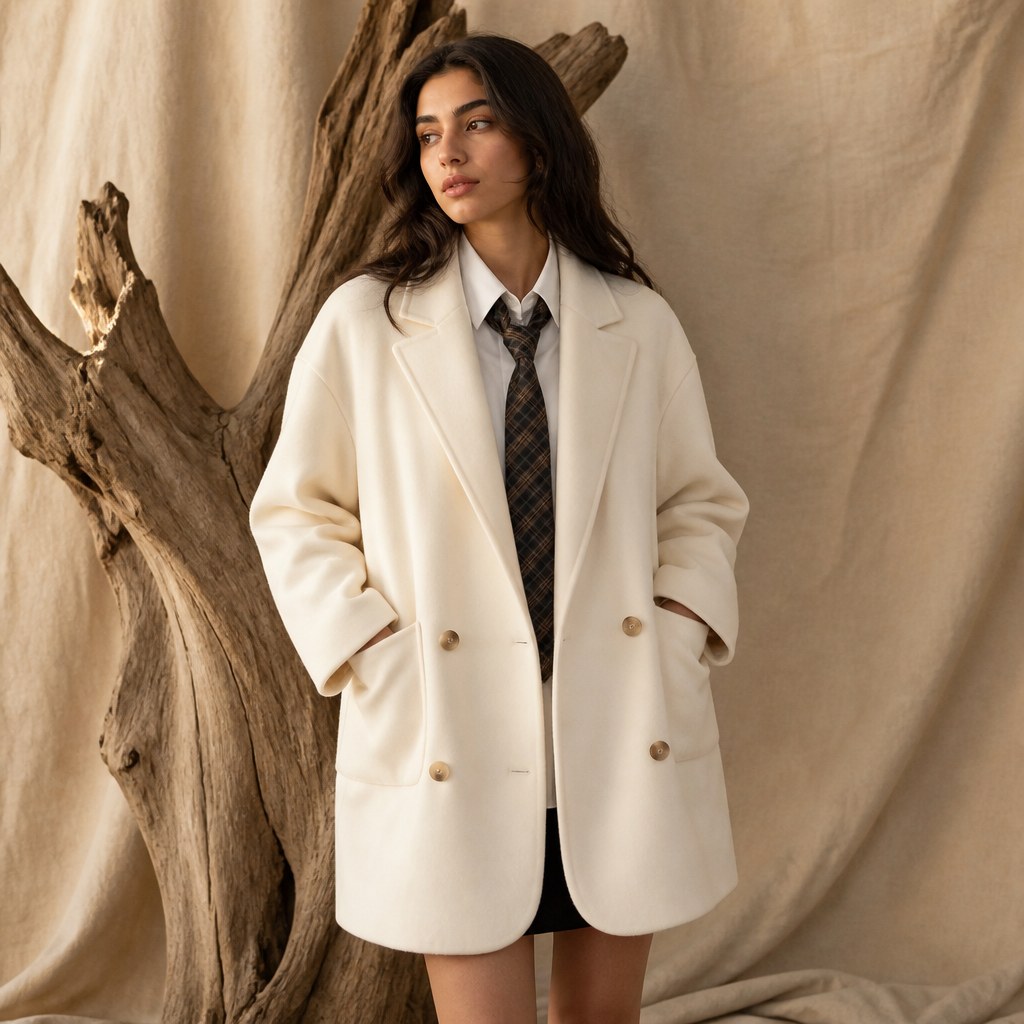 CHIC VEN New Women Woolen Coat Loose Solid Mid-length Double-sided Oversized Office Ladies Jackets Outerwear Autumn Winter 2026, éditorial