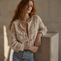 Elegant Beige Casual Hollow Out Shirts Women's Vintage Hook Floral Lace Long Sleeve Button Blouse French Tops Blouses Clothes, éditorial