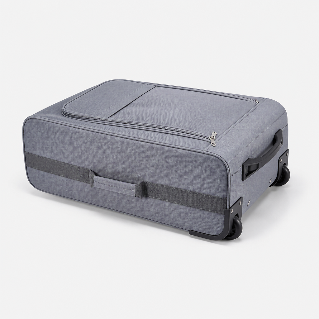 Valise cabine souple grise, sol studio gris