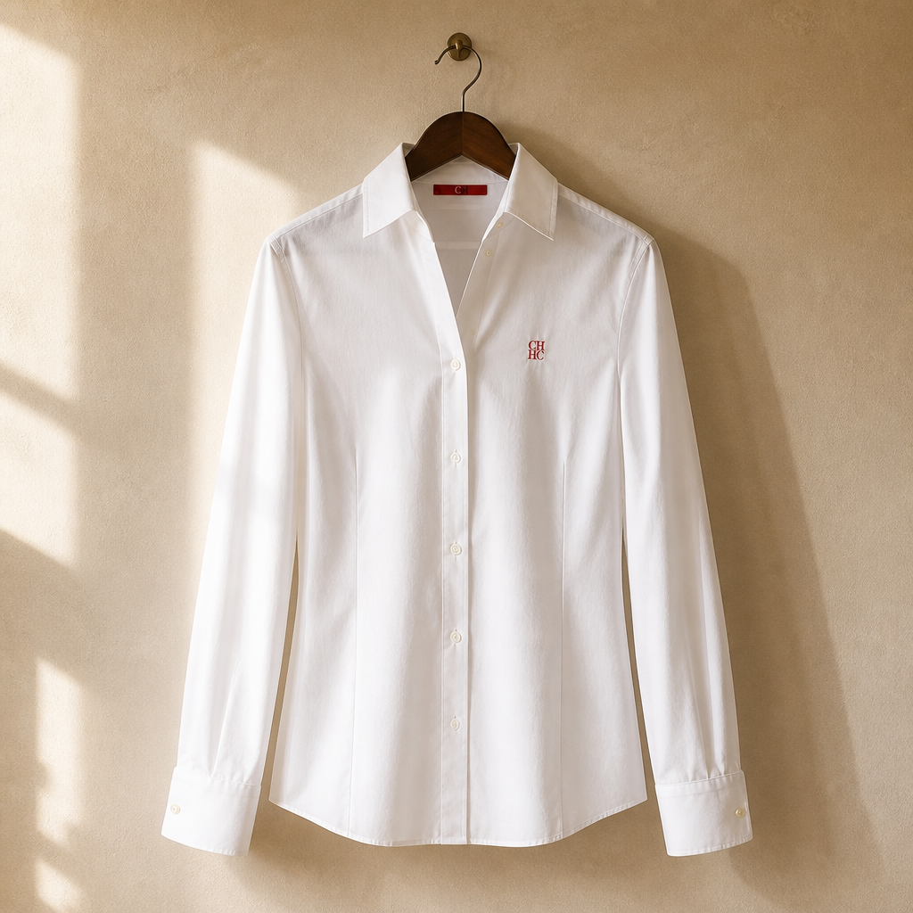 CH Women's Clothing -Women's White Button Down Shirt CHHC Logo Embroidered Long Sleeve Casual Formal Office Blouse Top, isolé