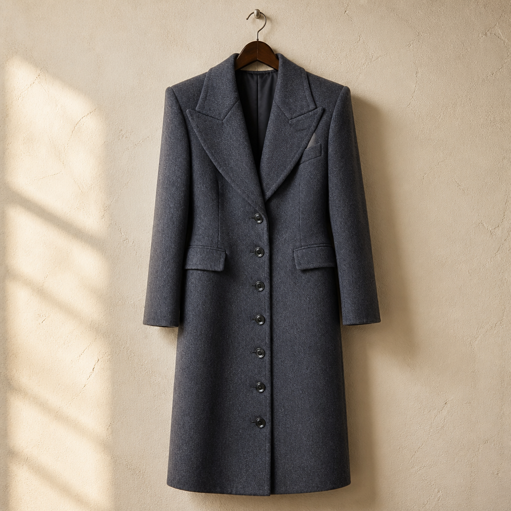 Women's Long Coat Slim V Neck Single Breasted Overcoats Shoulder Pad Maxi Jackets with Belt 2025 New Winter Lady Commute Outwear, isolé