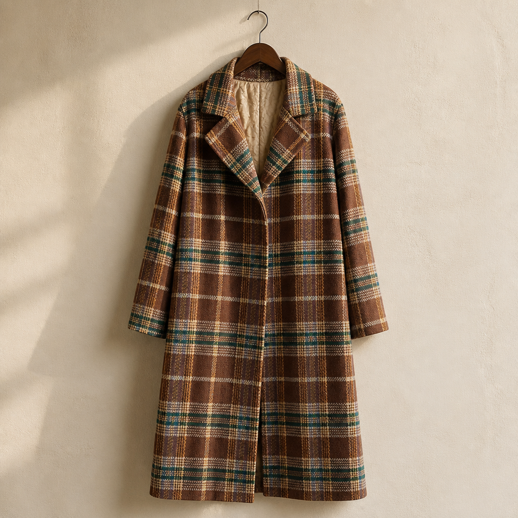 Vintage Plaid Tweed Long Woolen Coats Women Winter New Loose Wool Blend Thicken Jackets Korean Warm Cotton Padded Lined Casacos, isolé
