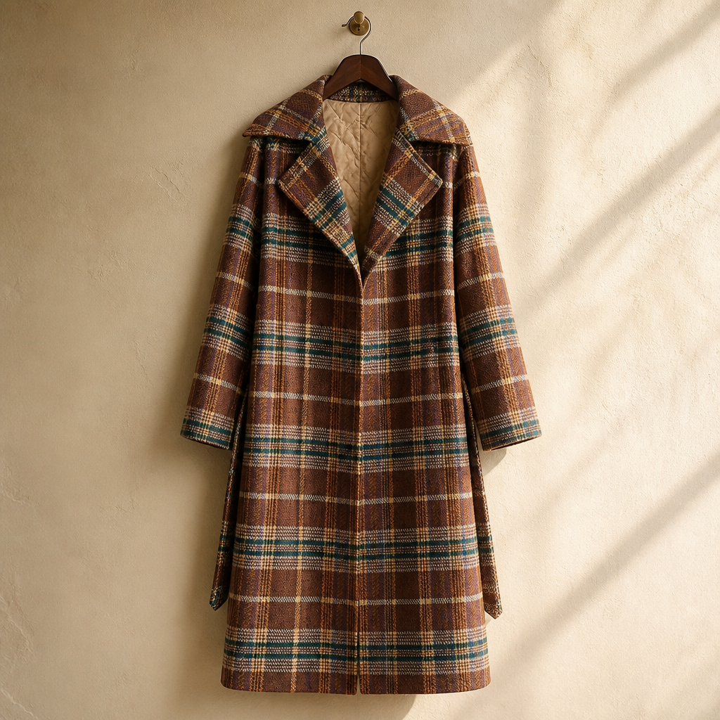 Vintage Plaid Tweed Long Woolen Coats Women Winter New Loose Wool Blend Thicken Jackets Korean Warm Cotton Padded Lined Casacos, isolé