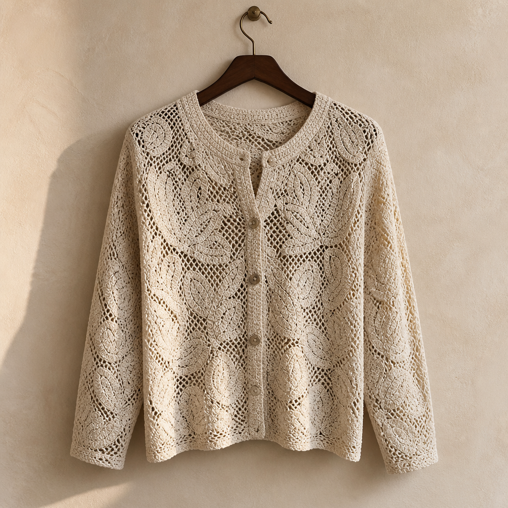 Elegant Beige Casual Hollow Out Shirts Women's Vintage Hook Floral Lace Long Sleeve Button Blouse French Tops Blouses Clothes, isolé