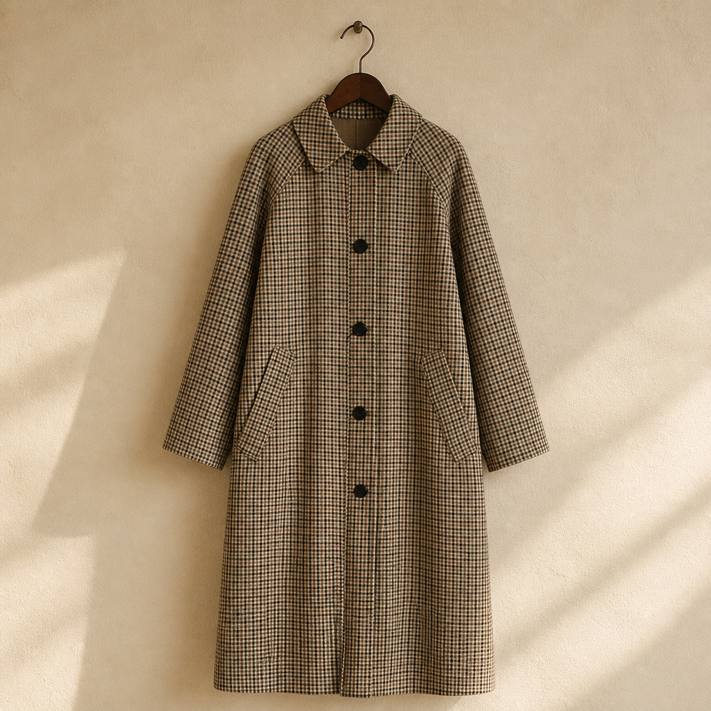 Double Sided Plaid Long Jackets For Women Single Breasted Long Sleeve Commute Street Female Trench Coat 2025 Autumn Chic Outwear, isolé