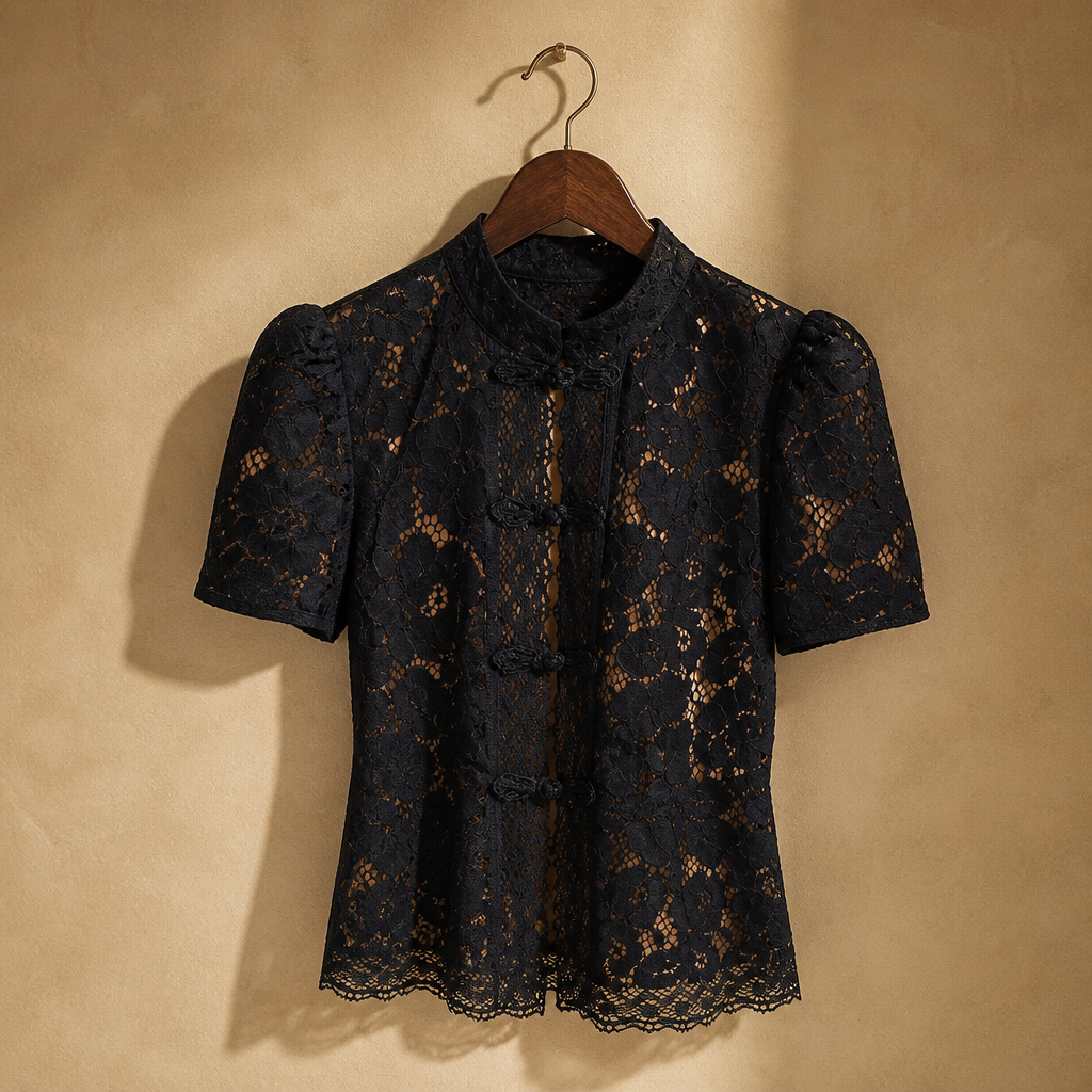 Tossy Summer Lace Printed Shirts Tops Female Hollow Out Fashion Commute Vintage See-Through Blouse Women's Lace Shrug Shirts New, isolé