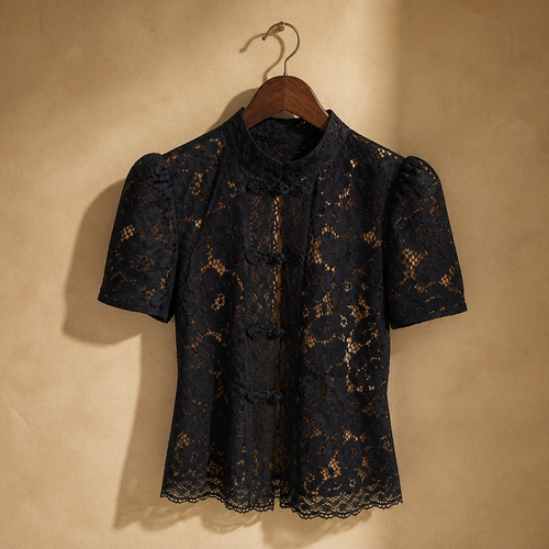 Tossy Summer Lace Printed Shirts Tops Female Hollow Out Fashion Commute Vintage See-Through Blouse Women's Lace Shrug Shirts New, isolé