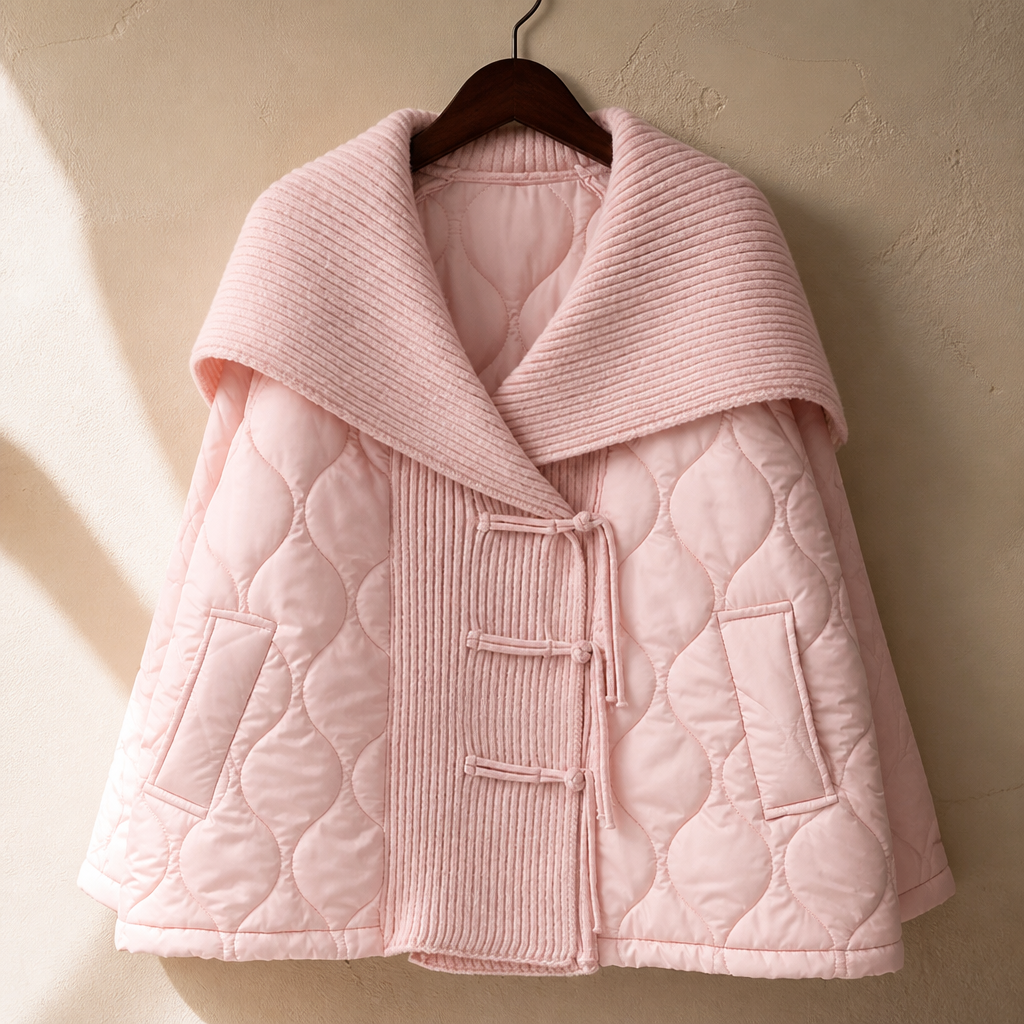 Women's Knitted Quilted Cardigan Jacket with Lapel Collar, Sweet Loose Shawl Top for Autumn Winter 2026 Fashion (Model Z3310) ﻿, isolé