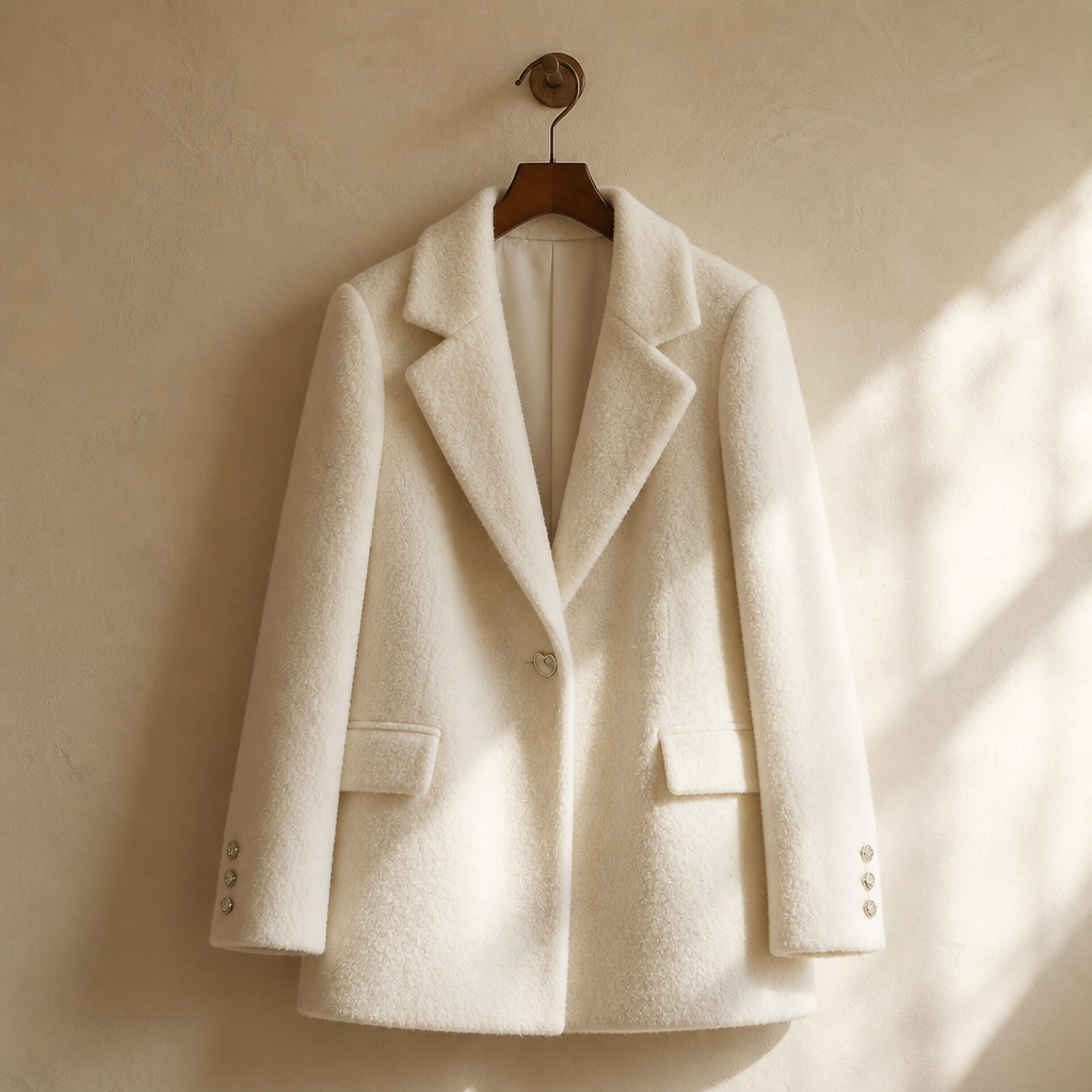 CHIC VEN Women Woolen Blazer Coat White Loose Casual Oversize Office Ladies Mid Length Outerwear Autumn Winter 2026 Clothes, isolé