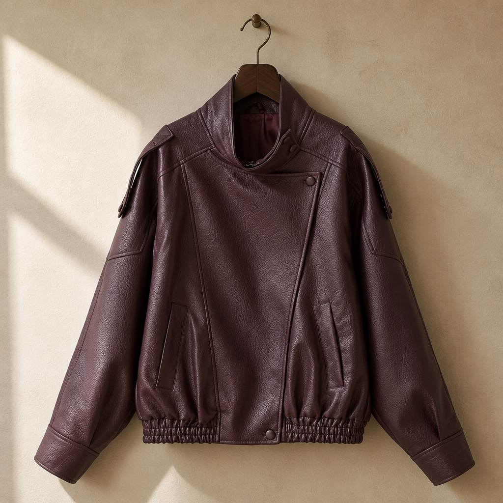 HH 2026 Women Trend Pu Leather Black Coats Stand Collar Long Sleeve Zipper Jacket Woman Fashion Vintage High Street Pu Jackets, isolé
