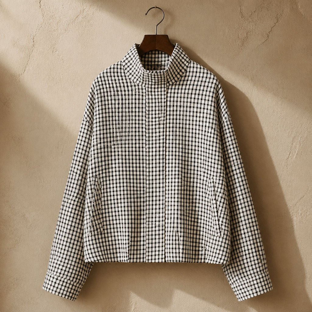 HXAO Plaid Bomber Jacket Women's Jacket Spring Autumn 2026 Crop Oversized Long Sleeve Top Casual Zipper Outerwears Outdoor Coats, isolé