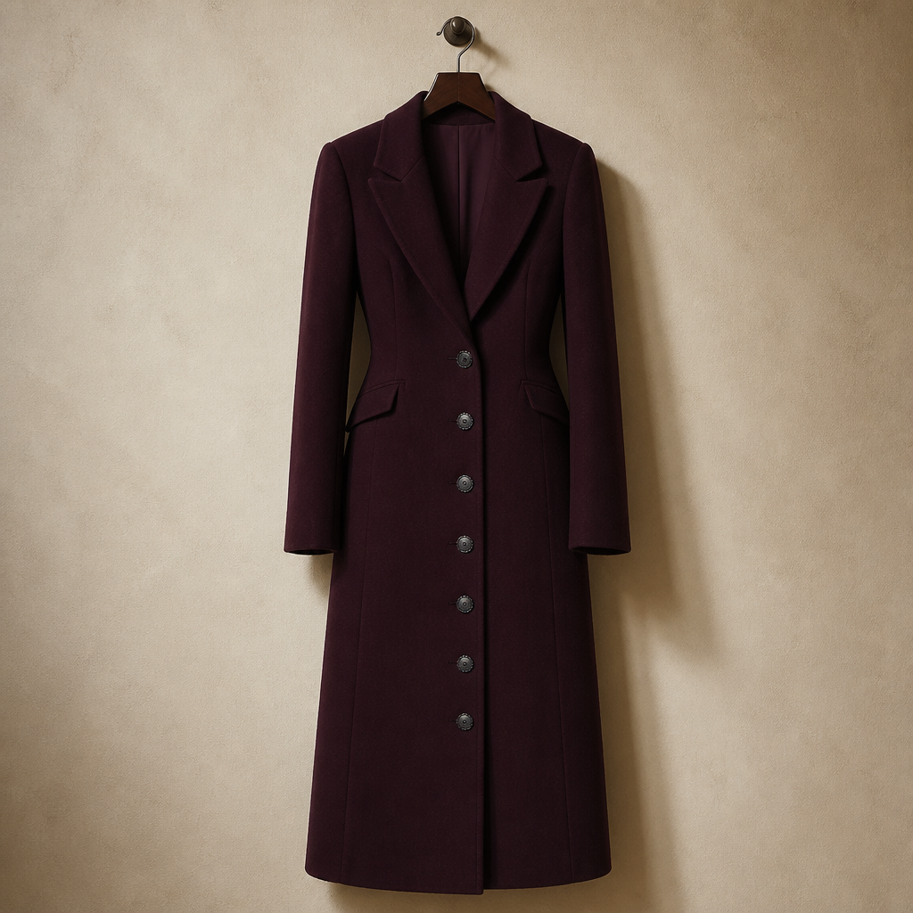 Women's Long Coat Slim V Neck Single Breasted Overcoats Shoulder Pad Maxi Jackets with Belt 2025 New Winter Lady Commute Outwear, isolé