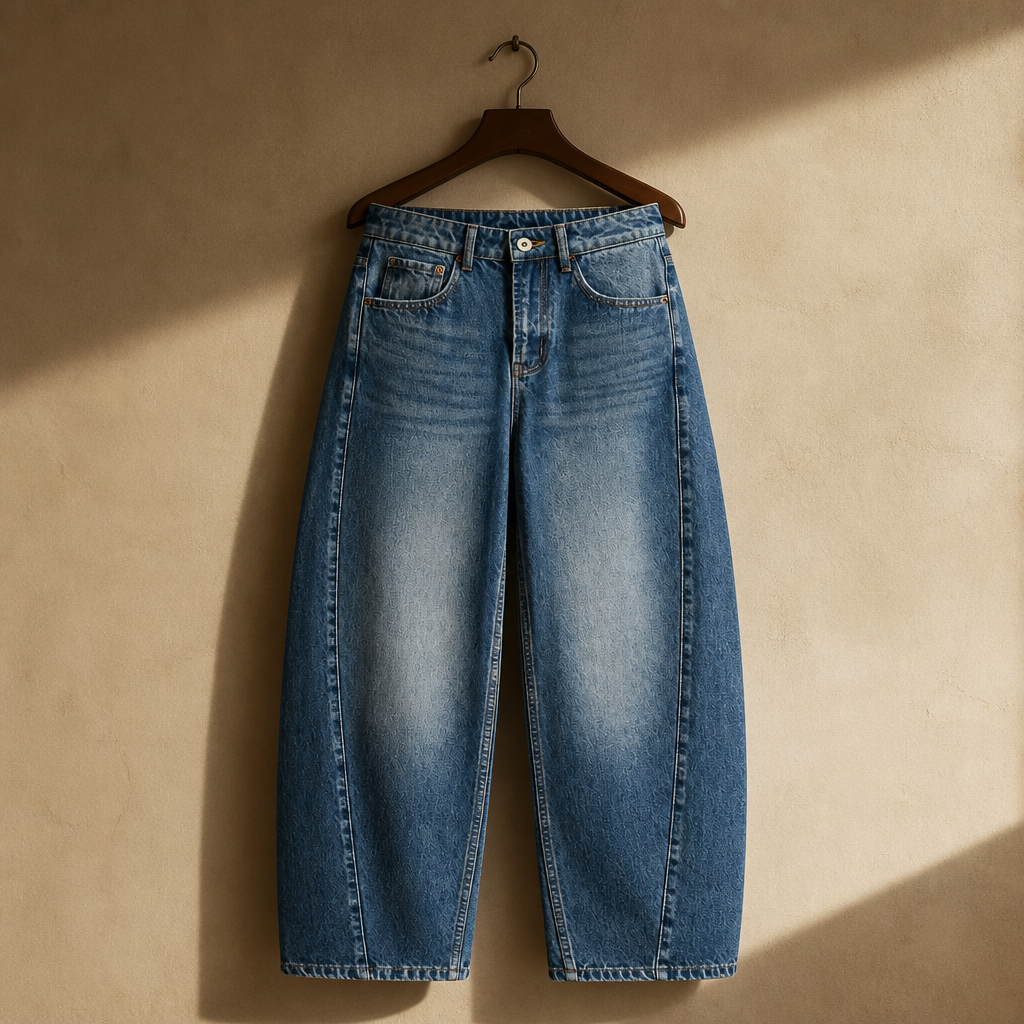 European and American style 2025 winter new women's clothing mid waist balloon version sickle bending knife jeans, isolé