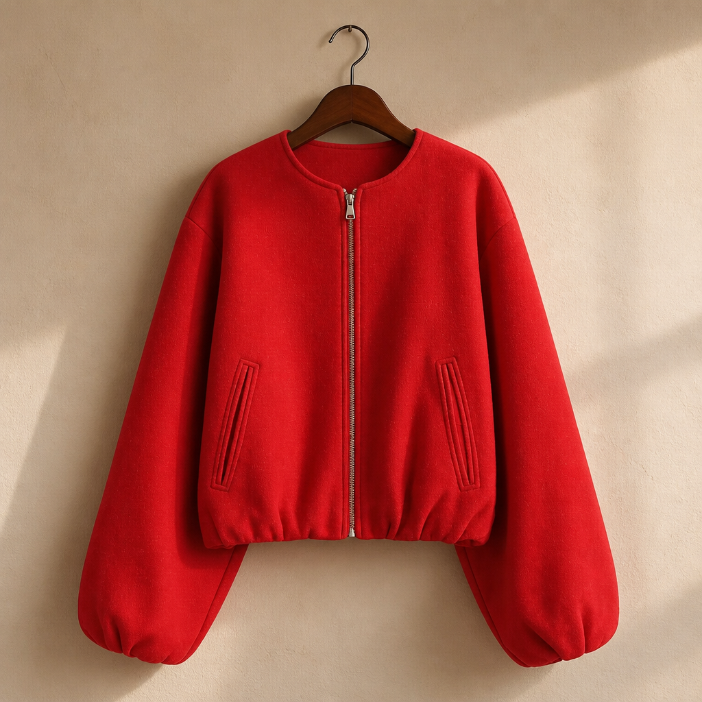 MUJER Red Zipper Bomber Jackets for Women Soft Cropped Jackets Woman 2025 Long Sleeve Woman's Sports Jacket New in Outerwears, isolé