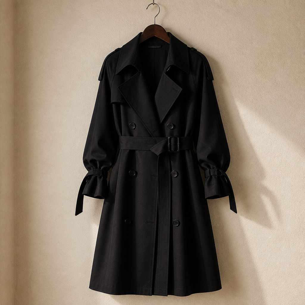 Lautaro Spring Autumn Oversized Khaki Long Trench Coat for Women Double Breasted Loose Casual Black Korean Fashion Overcoat 2025, isolé