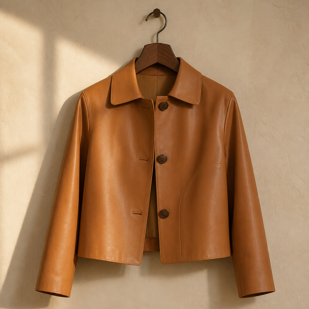 Women's Sheepskin Short Tops Harajuku Fashion Jassen Dames Slim Jaqueta De Couro Legítimo Square Collar Trendy Streetwear Coat, isolé