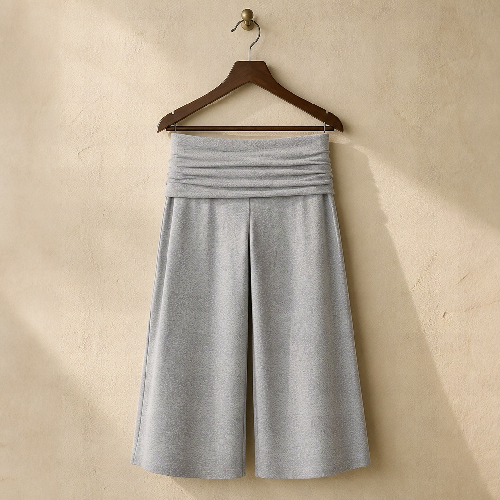 SUCHCUTE Women Fold Over Low Waist Knit Capri Pants Wide Leg Cropped Culottes Loose Flowy 7/8 Trousers Y2K Casual Streetwear New, isolé