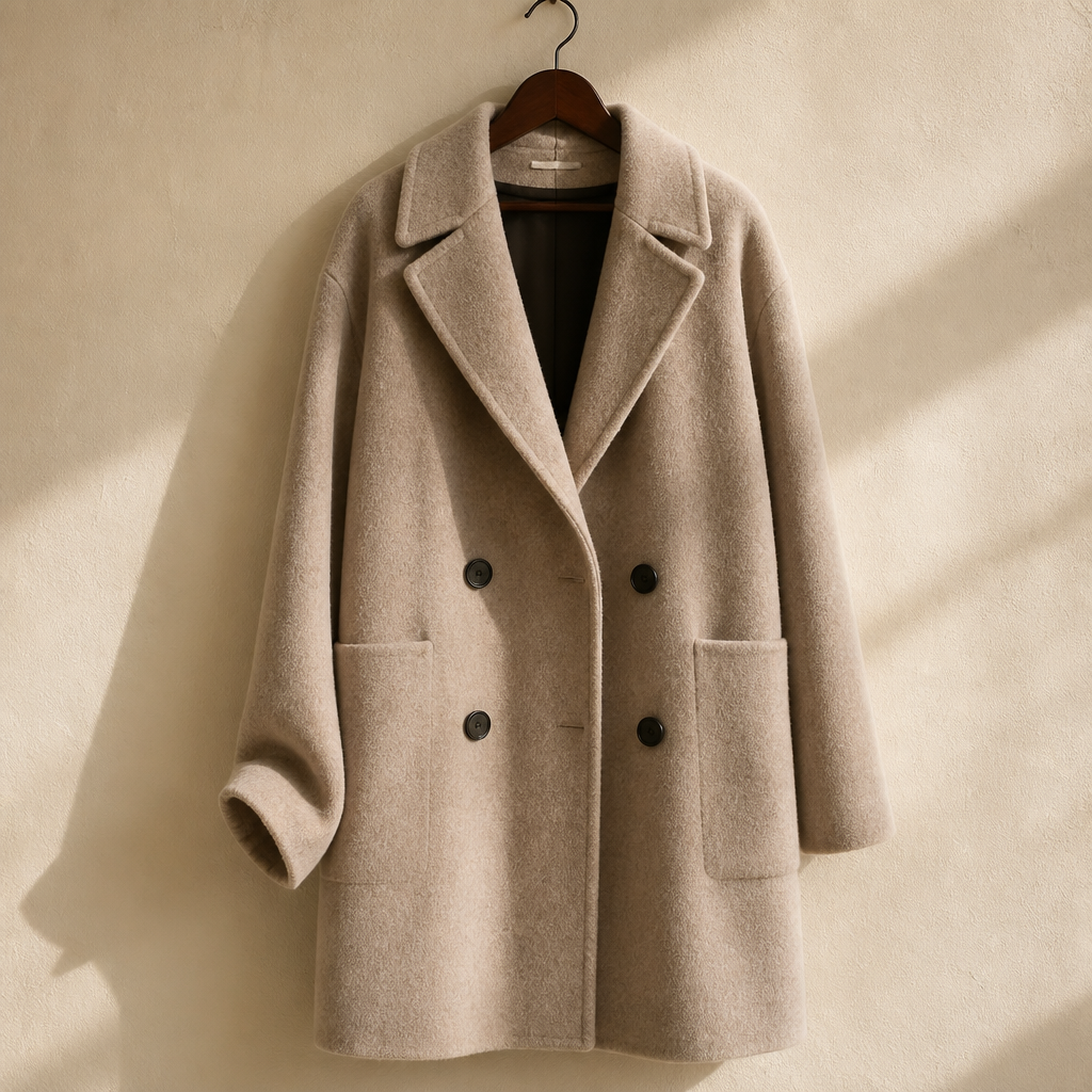 Original high-quality 2026 new style women's double-breasted loose woolen overcoat with 53 wool blend, isolé