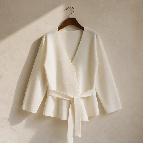 Spring Women Shoulder Pad Belt Knit Blazer Women Retro V-neck Long Sleeve Versatile Female Coat Women Clothes 9598/128, isolé
