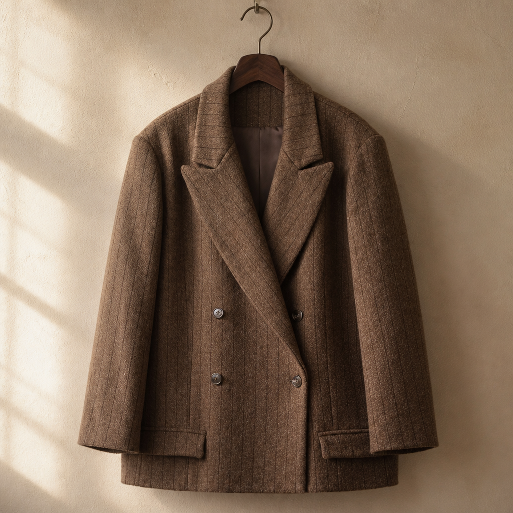 CHIC VEN Women Woolen Blazer Loose Vintage V Neck Female Jacket Suit Double Breasted Office Ladies Coat Spring Autumn 2025, isolé