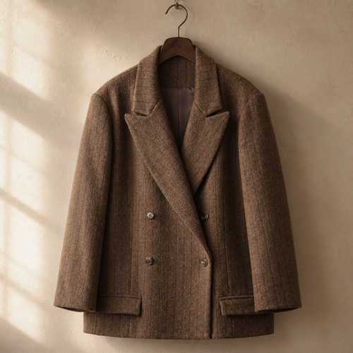 CHIC VEN Women Woolen Blazer Loose Vintage V Neck Female Jacket Suit Double Breasted Office Ladies Coat Spring Autumn 2025, isolé
