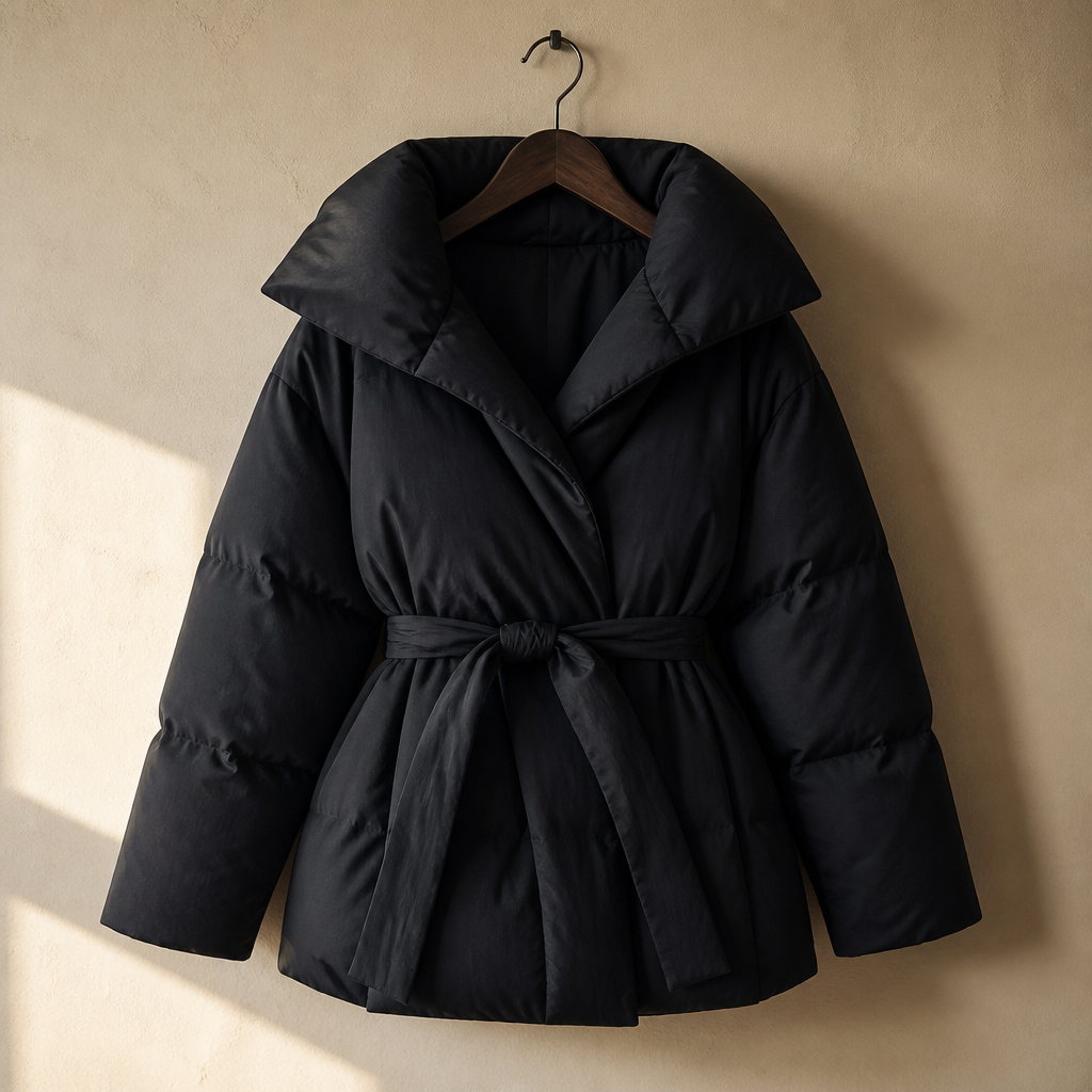 Zekye Down Jacket Warm Waist-cinching Long-sleeve Tied-waist Loose Solid-color Fashionable Women's Winter Jacket Lightweight, isolé