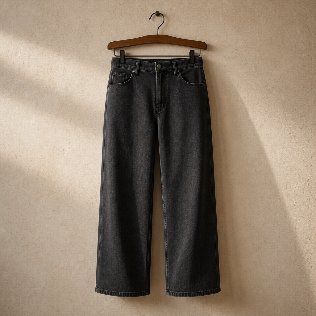 Loose jeans for women, high waist, black ombre vintage wash, casual streetwear wide-leg denim trousers, classic 5-pocket design, Italian sizes XS–XL, sold individually FX1338-5, isolé