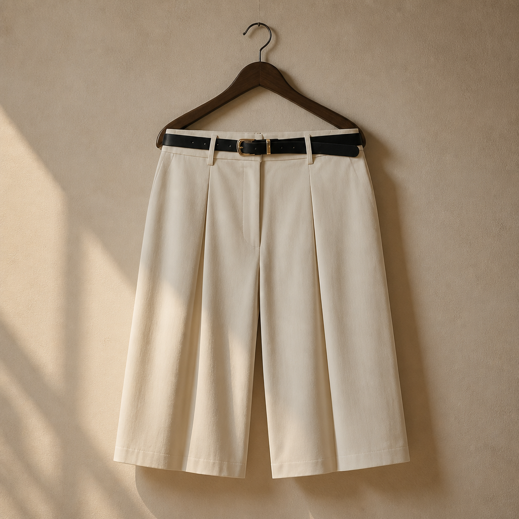 TFMLN Women's Knee-Length Pants Simple High Waist Summer Casual Wide Leg Straight Pants with Belt Elegant Female Short Pants, isolé