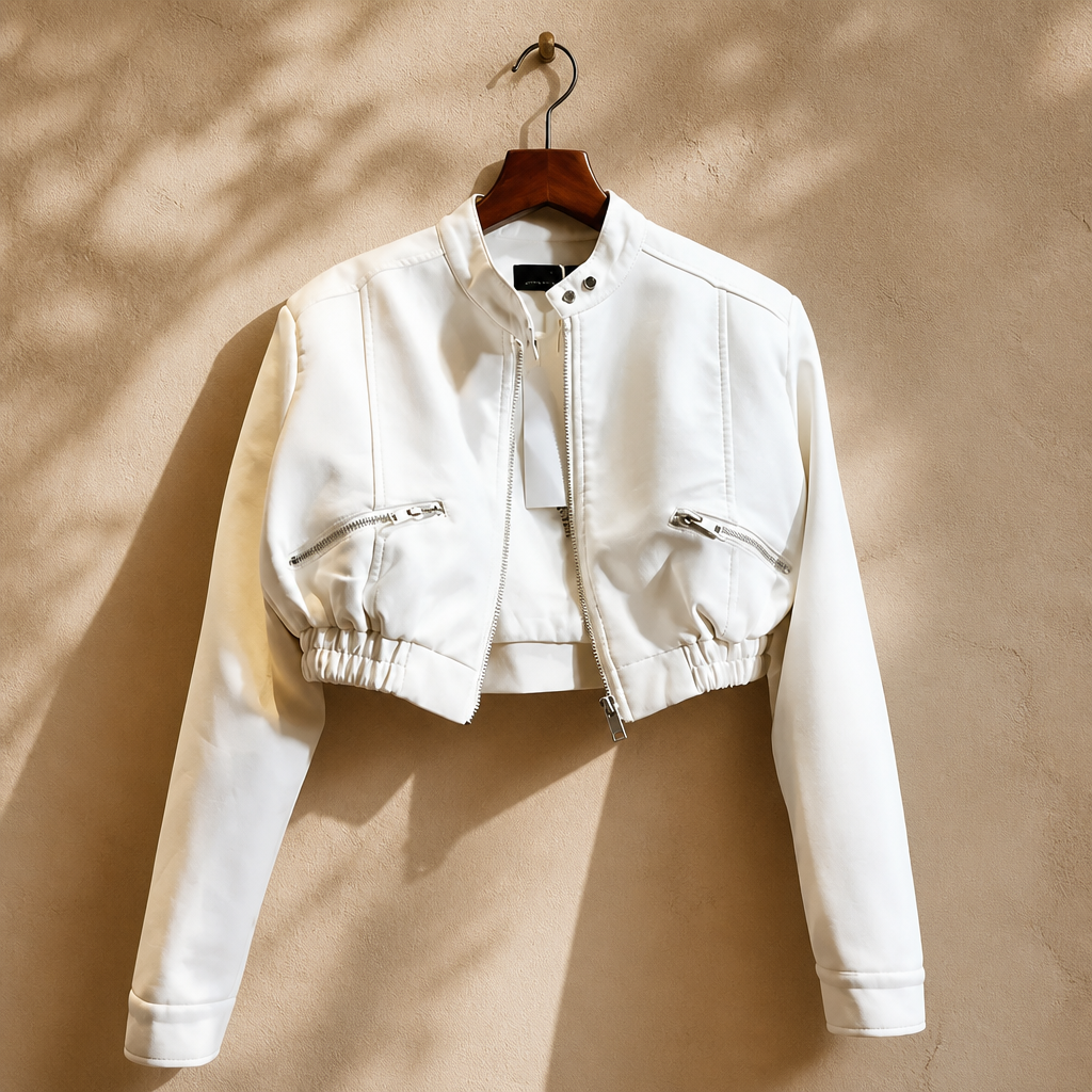 2025 Autumn New Handsome Versatile Short Motorcycle Jacket Top High Waist PU Leather Jacket for Women  Faux Fur Coat, isolé