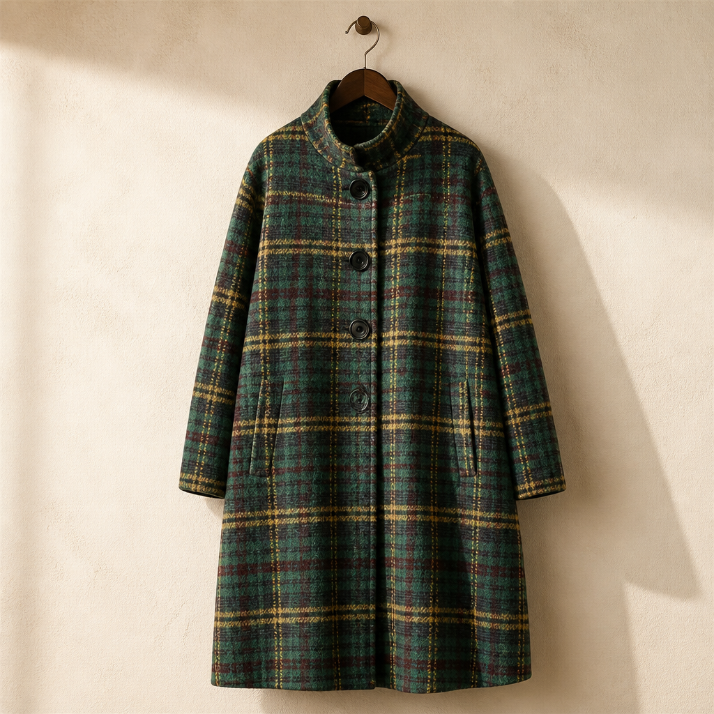Retro Woolen Coat Women's Mid length 2026 Autumn/Winter New Loose Thickened Loose Plaid Coat Slim Women's Coat Spliced Commuter, isolé