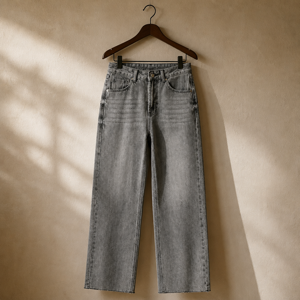 ETJ Wide-leg high-waisted jeans women's classic everything with five pockets washed soft comfortable ultra-long jeans6045022, isolé