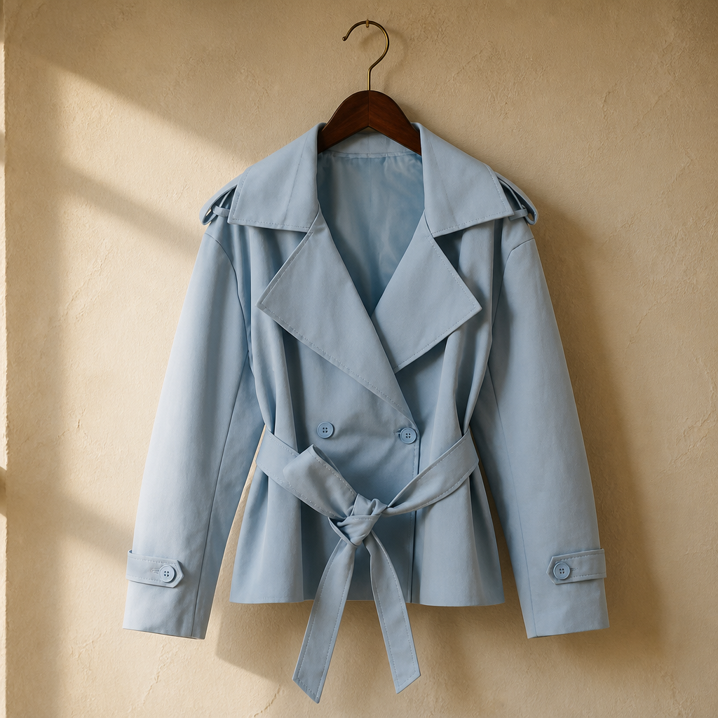 Lace Up Cropped Trench Coat Women Lapel Long Sleeves Wide Shoulder Windbreaker Jacket Lady 2026 Fashion Winter Commuting Outwear, isolé