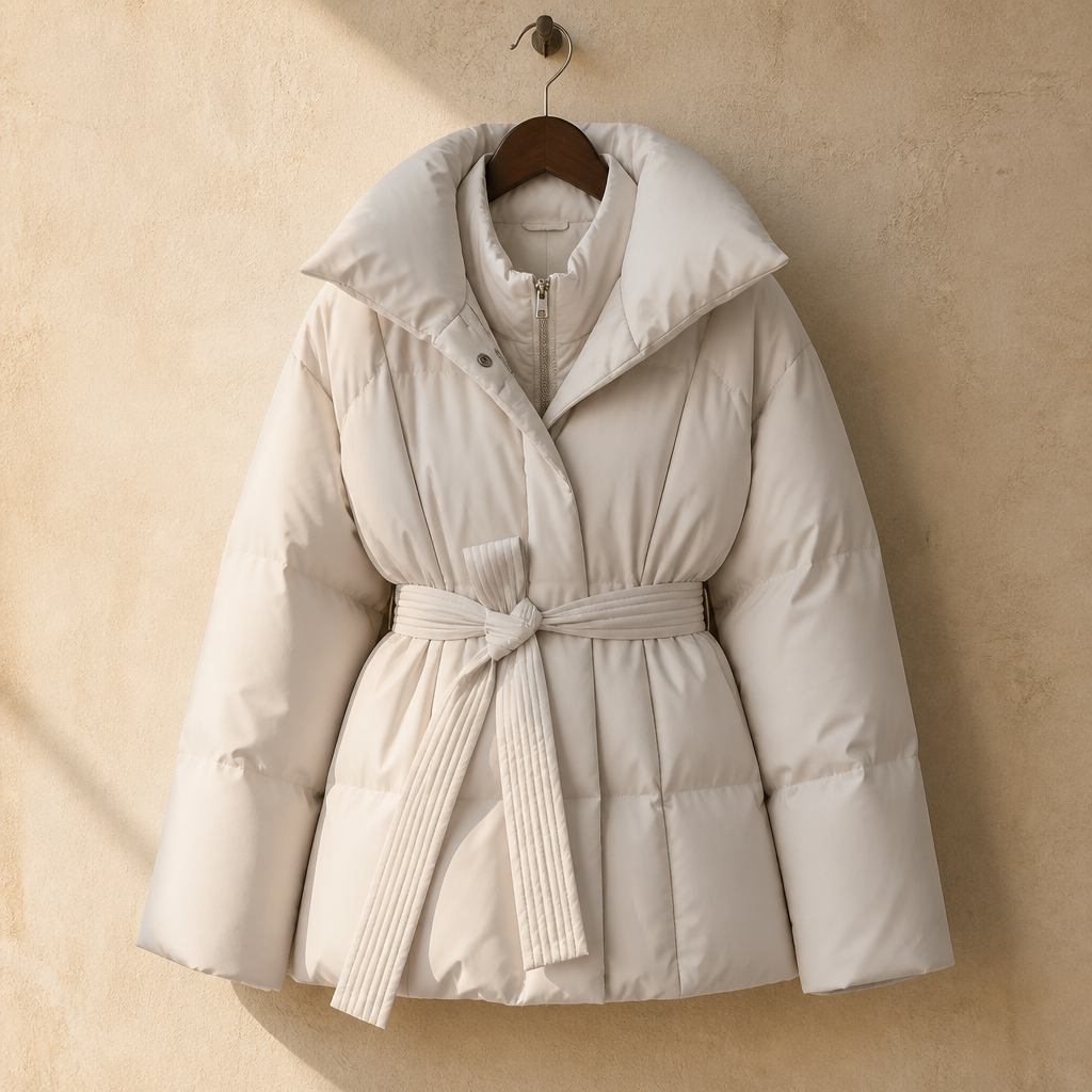 Zekye Down Jacket Warm Waist-cinching Long-sleeve Tied-waist Loose Solid-color Fashionable Women's Winter Jacket Lightweight, isolé