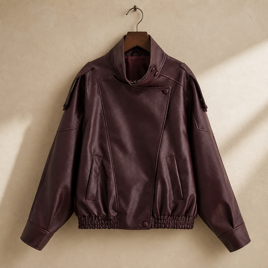 HH 2026 Women Trend Pu Leather Black Coats Stand Collar Long Sleeve Zipper Jacket Woman Fashion Vintage High Street Pu Jackets, isolé