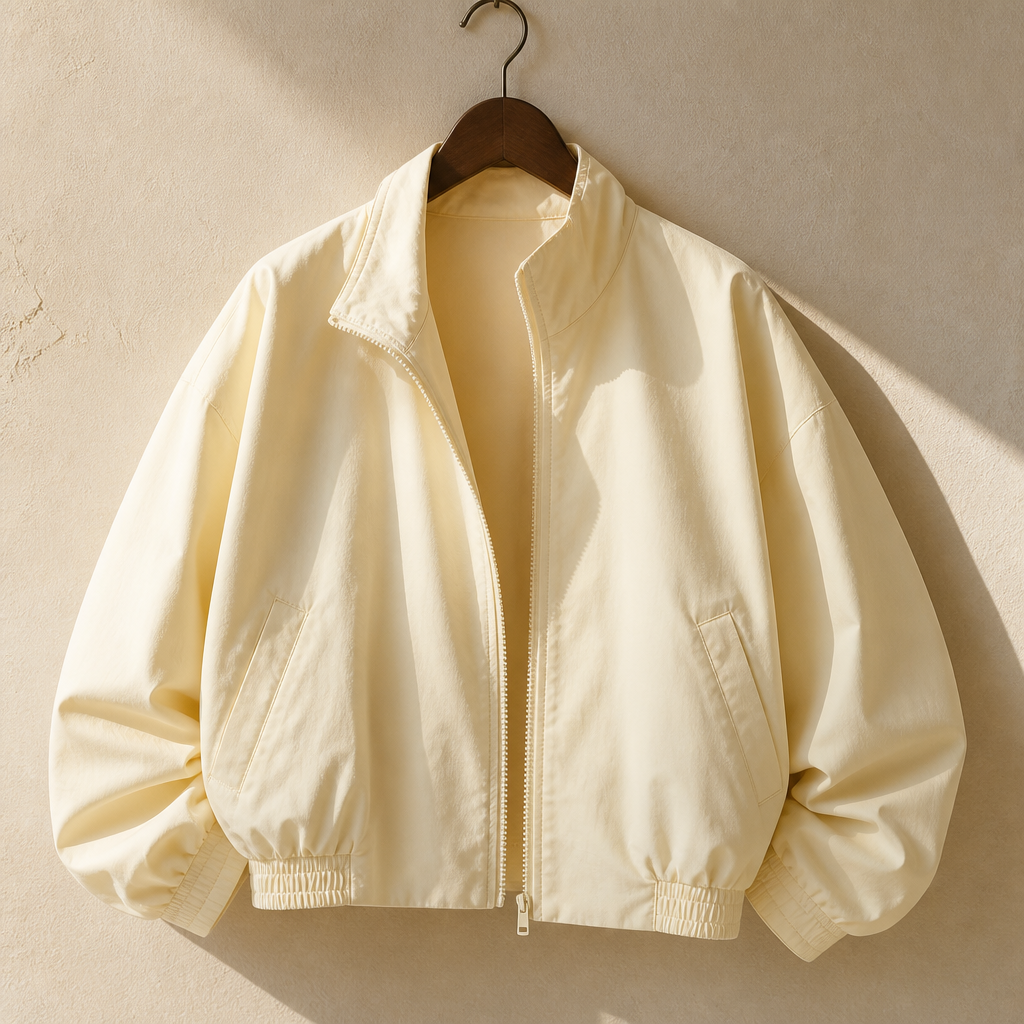 Women Classic Puff Sleeve Bomber Coats Casual Solid Color Stand Collar Zip Up Oversized Jackets 2026 New Lady Daily Streetwears, isolé