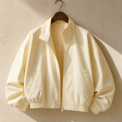 Women Classic Puff Sleeve Bomber Coats Casual Solid Color Stand Collar Zip Up Oversized Jackets 2026 New Lady Daily Streetwears, isolé