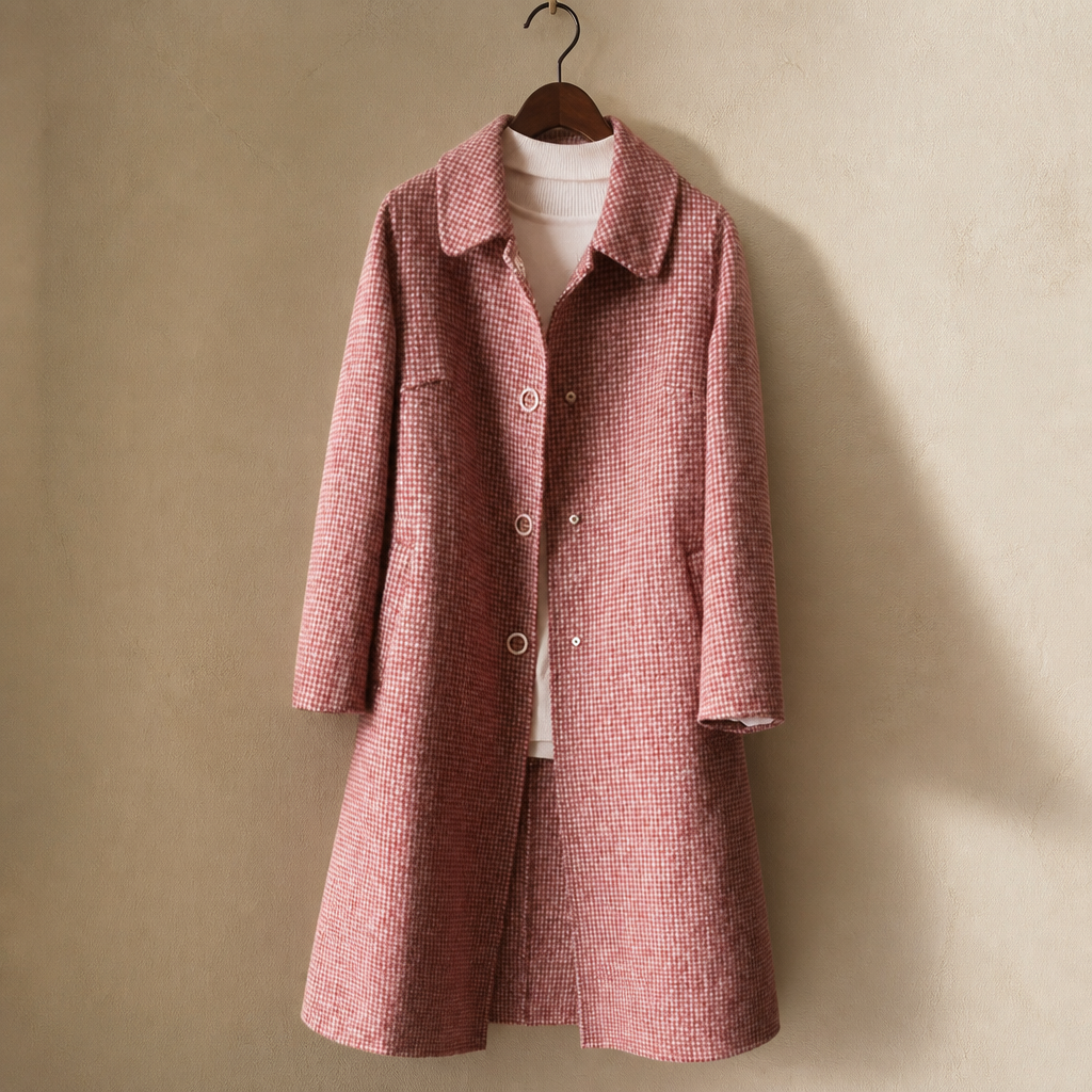 New Women Jacket Winter Woolen Coat Elegant Turn Down Collar Plaid Long Woolen Coat Single-breasted Warm Coat Casaco Feminino, isolé
