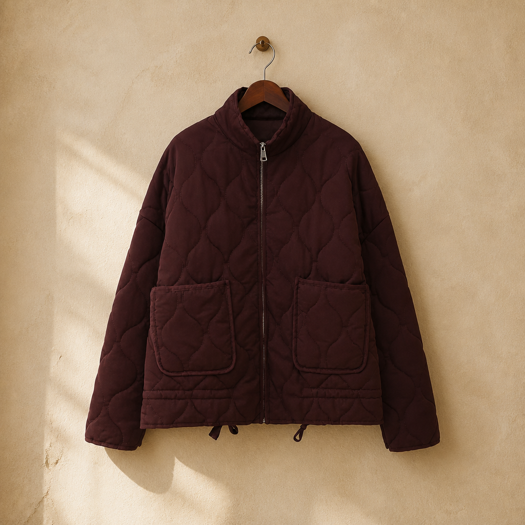 Women's Polyester Padded Jacket 2026New Arrival Vintage Lenzing Rayon High Collar Large Pocket Decorative Quilted Coat for Women, isolé