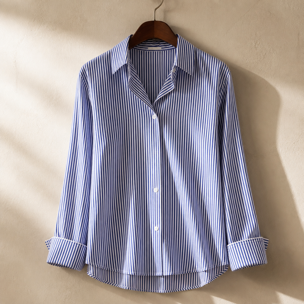 Classic Striped Woman Spring Autumn Blouses Shirt Lady Long Lantern Sleeve Stand Collar Loose Blusas Tops, isolé