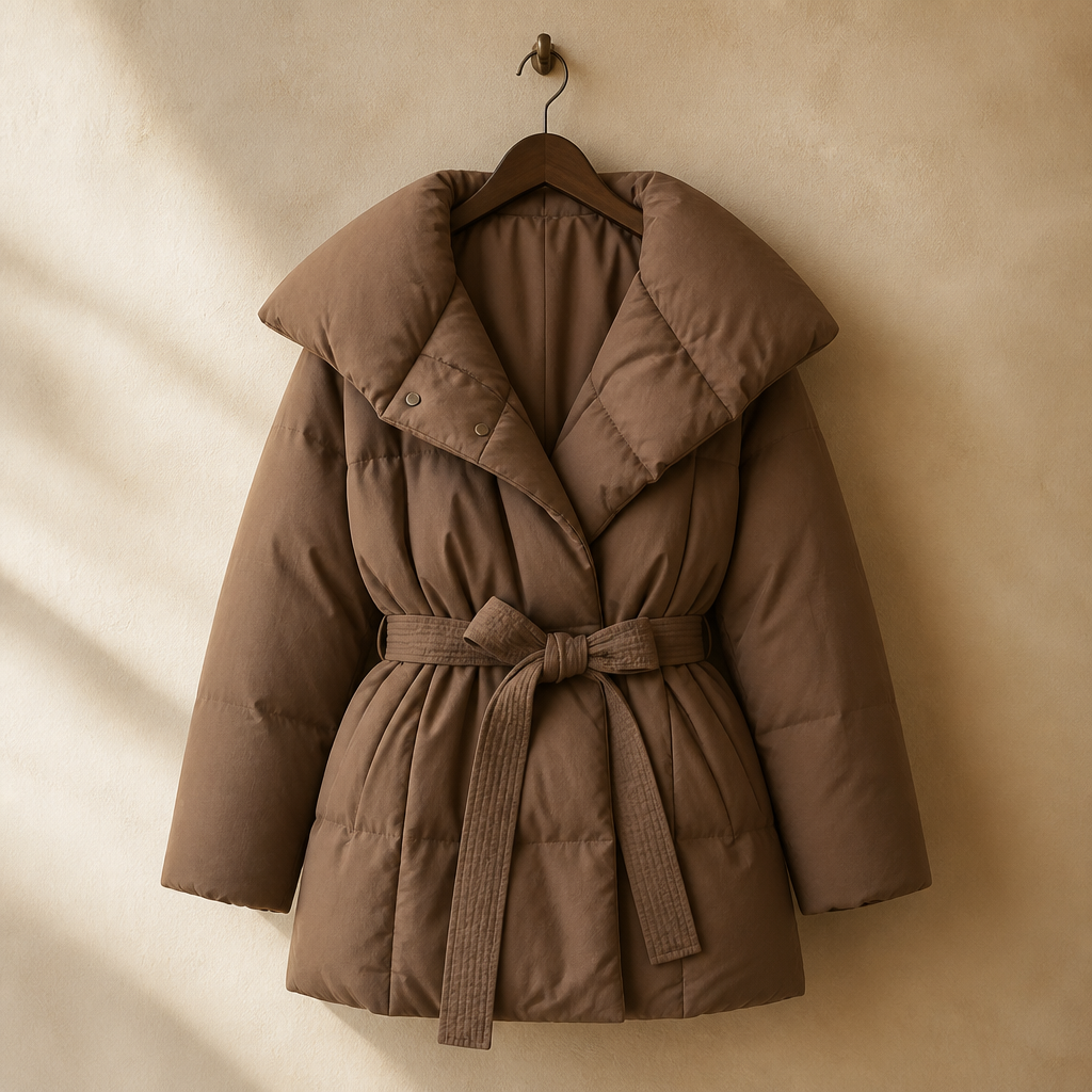 Zekye Down Jacket Warm Waist-cinching Long-sleeve Tied-waist Loose Solid-color Fashionable Women's Winter Jacket Lightweight, isolé