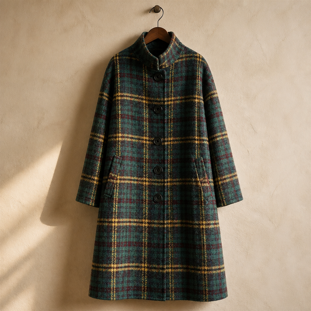 Retro Woolen Coat Women's Mid length 2026 Autumn/Winter New Loose Thickened Loose Plaid Coat Slim Women's Coat Spliced Commuter, isolé