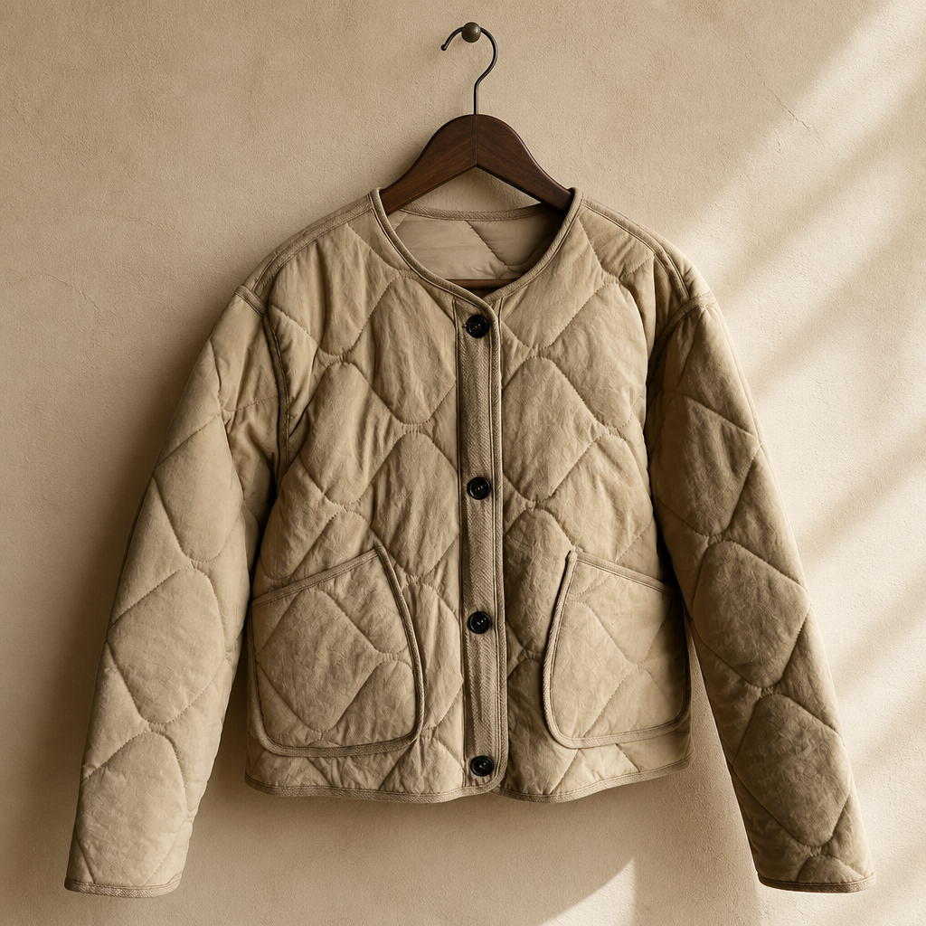 ETJ 2025  Spring new women's vintage crewneck quilted cotton-padded loose version of quilted casual jacket, isolé