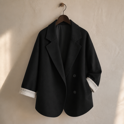 New 2025 Vintage Loose Women Solid Blazer Autumn Chic Double Breasted Female Long Sleeve Suit Jackets Stylish Ladies Blazers, isolé