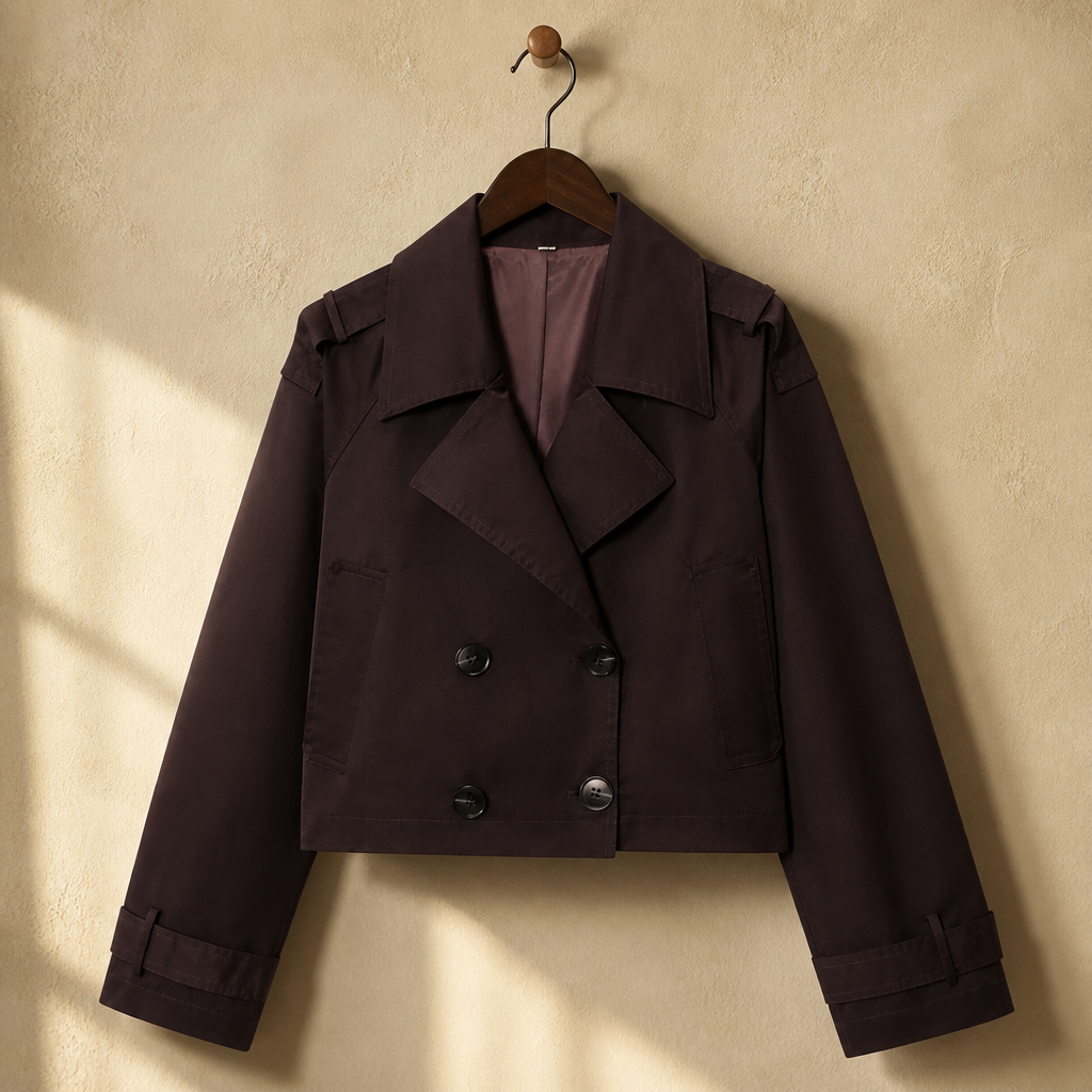 HXAO Women's Windbreaker Autumn Chocolate Brown Cropped Trench Coat Oversized Long Sleeve Coats Double-Breasted Jacket Outerwear, isolé
