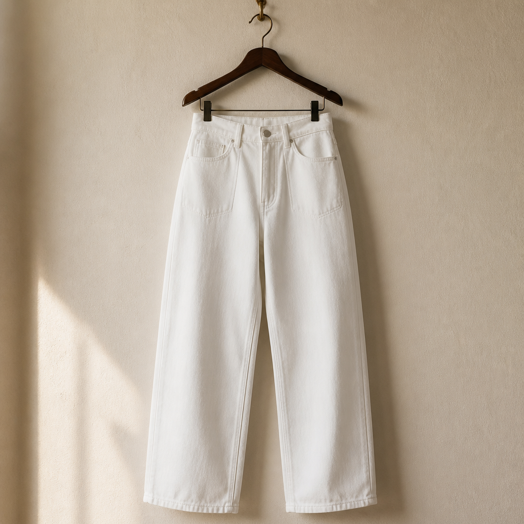 ZHISILAO New Beige Straight Jeans Women Winter Warm High Waist Wide Leg Denim Pants 2023, isolé