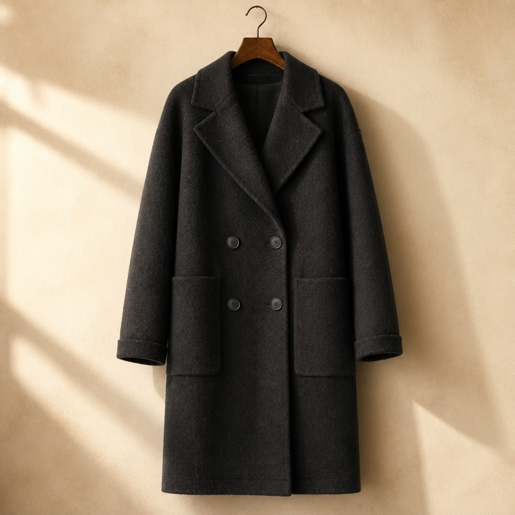 Original high-quality 2026 new style women's double-breasted loose woolen overcoat with 53 wool blend, isolé