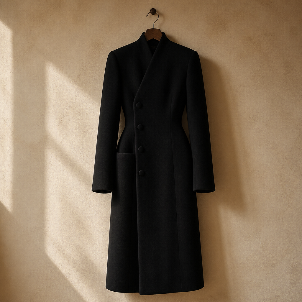 Women's Long Coat Slim V Neck Single Breasted Overcoats Shoulder Pad Maxi Jackets with Belt 2025 New Winter Lady Commute Outwear, isolé