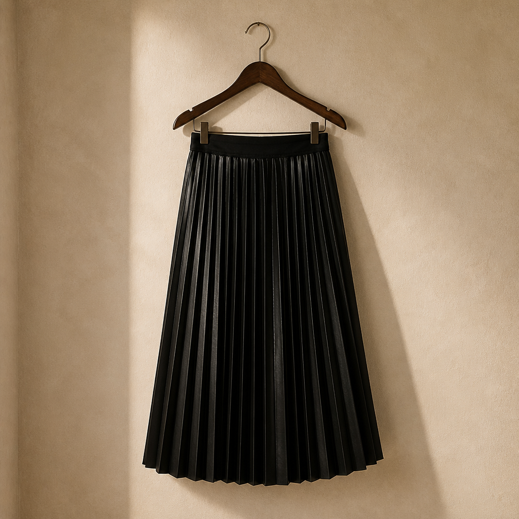 AMII Minimalist Retro Fashion Women Skirts 2024 Winter New A-line Pleated PU Simple Office Lady Leather Skirt Female 12323021, isolé